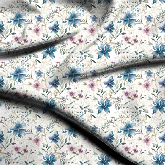 slate blue floral digital print fabric texture — medium scale closeup