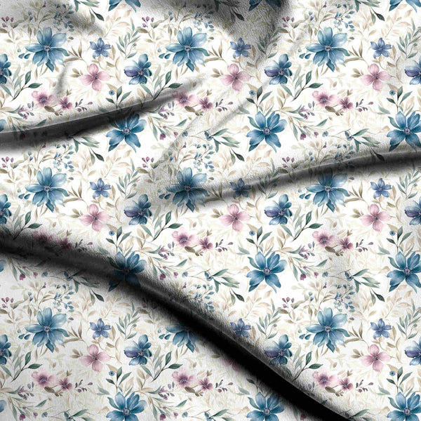 Slate Blue Scattered dreamy watercolor florals in Kaftan Fabric