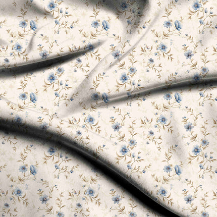 cornflower blue floral digital print fabric texture — fine scale closeup