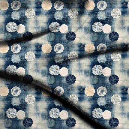 indigo geometric digital print fabric texture — medium scale closeup
