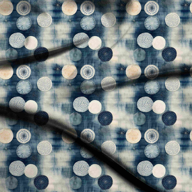 indigo geometric digital print fabric texture — medium scale closeup