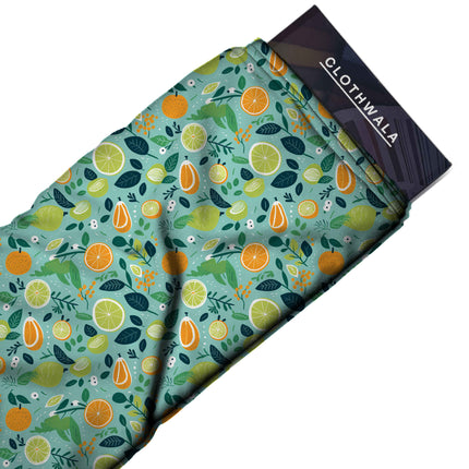 dusty teal tropical fabric detail — matte finish digital print closeup