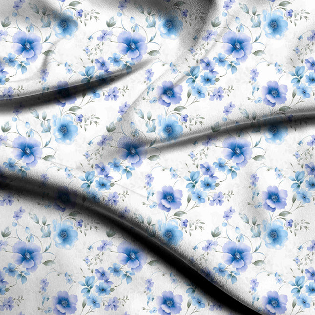 sky blue floral digital print fabric texture — medium scale closeup