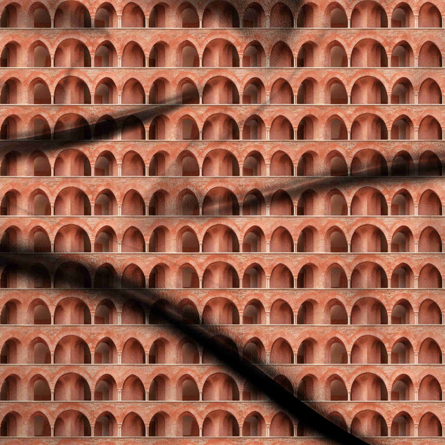 terracotta geometric digital print fabric texture — medium scale closeup