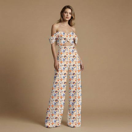 burnt orange floral all-over print pattern — large scale repeat layout