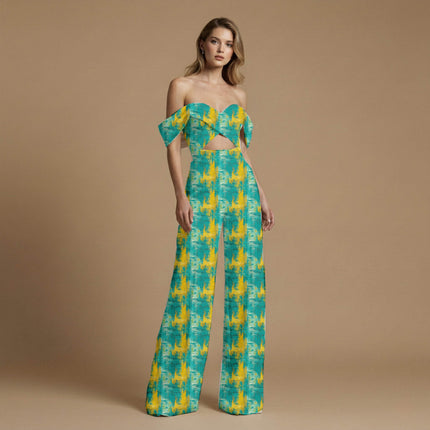 teal abstract print fabric draped — kaftan styling