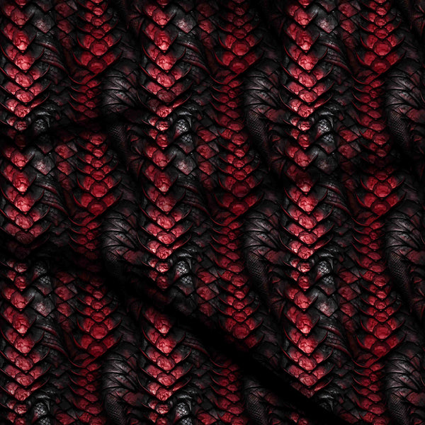 Crimson Red Overlapping Mythical Dragon Scales Print Fabric