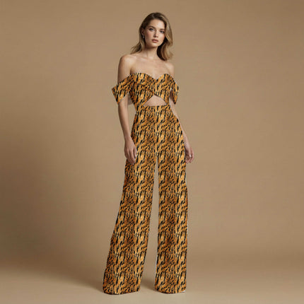 saffron animal print fabric draped — maxi dress styling