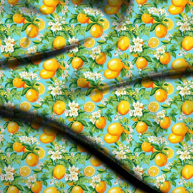 cyan blue floral digital print fabric texture — medium scale closeup