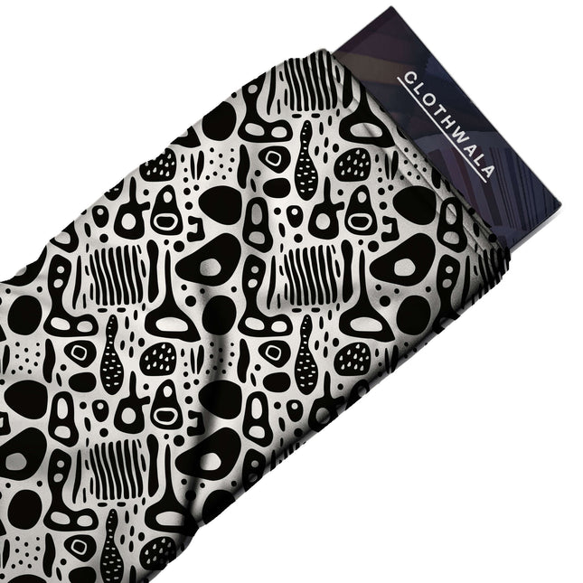 jet black abstract print fabric draped — co-ord set styling