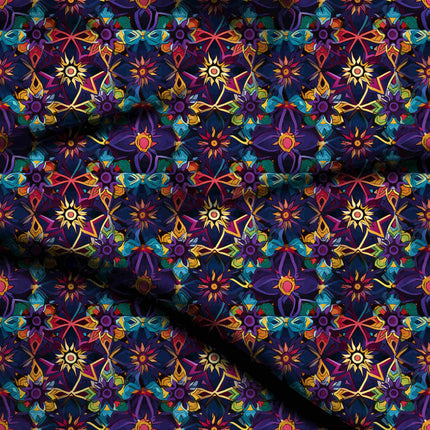 royal purple mandala print fabric draped — maxi dress styling