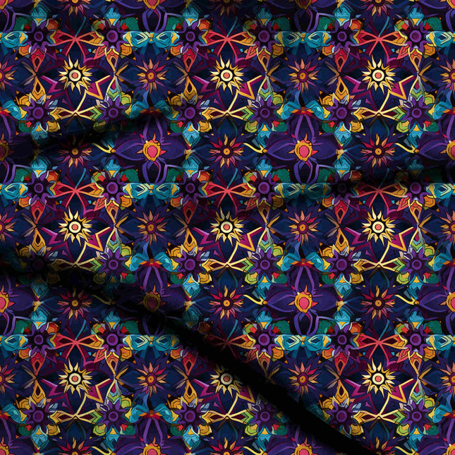 royal purple mandala print fabric draped — maxi dress styling