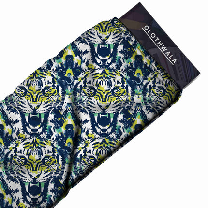 navy blue animal fabric detail — matte finish digital print closeup