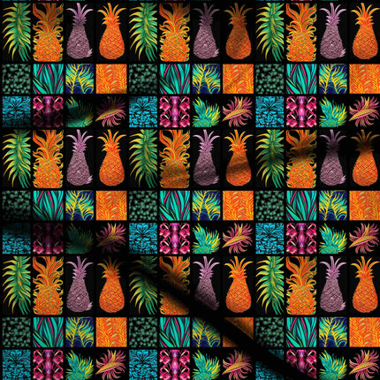 jet black tropical digital print fabric texture — large scale closeup