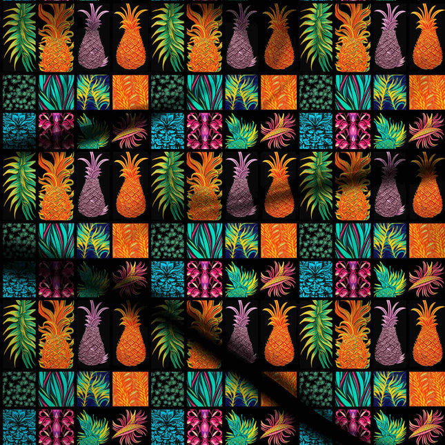 jet black tropical digital print fabric texture — large scale closeup