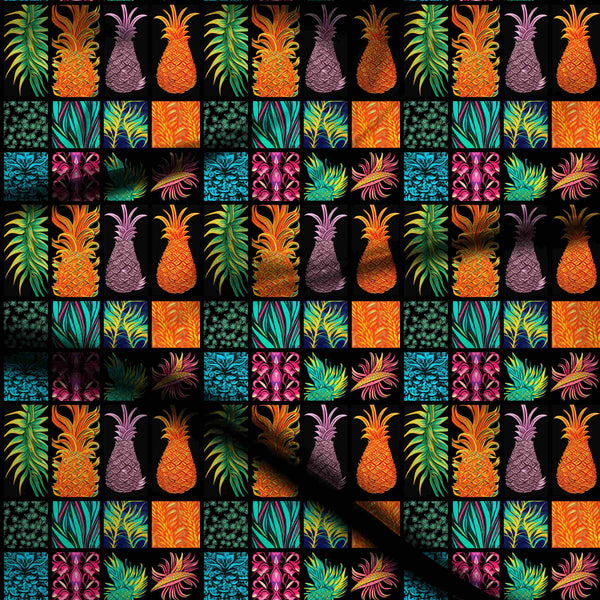 Jet Black Vibrant Patchwork Print Fabric