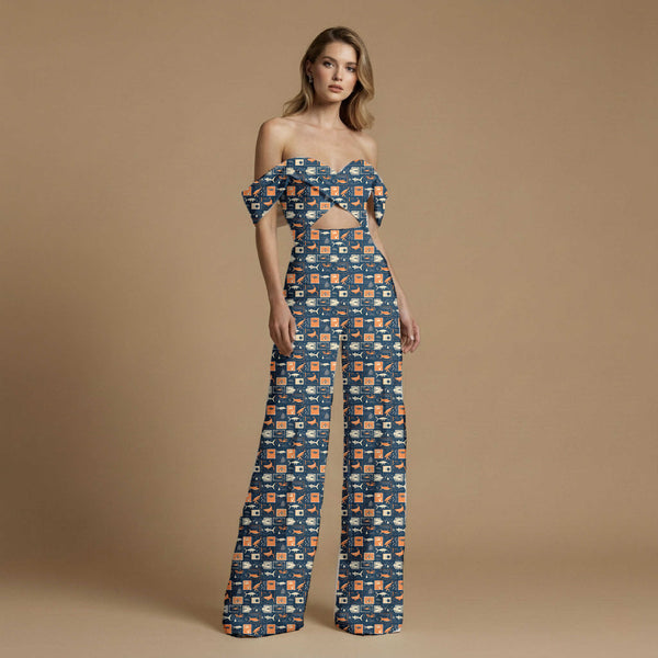 Midnight Blue Whimsical marine life postage stamp Maxi Dress Fabric