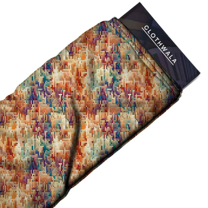 burnt sienna abstract print fabric draped — saree styling