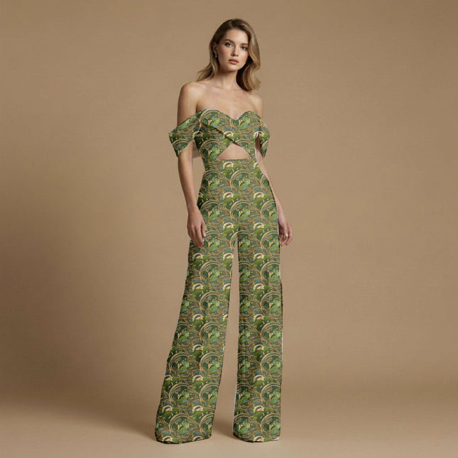 forest green floral print fabric draped — kurti styling