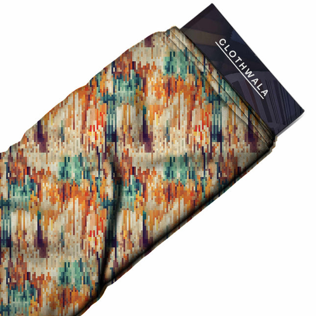 burnt orange abstract print fabric draped — kaftan styling