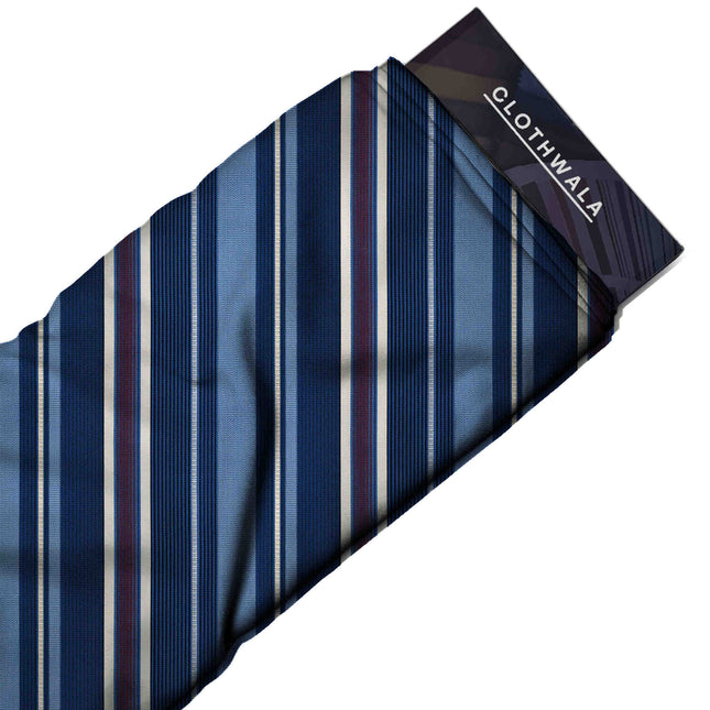 Cobalt Blue Stripes Digital Print Fabric | Resort Wear | Quiet Lines | Minimalist Print | Poly Crepe Digital Print - Image 2