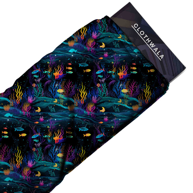 Cobalt Blue Tropical Digital Print Fabric | Kaftan Co-Ord Dress | Psychedelic Festival Wear | Poly Rayon Print - Image 2