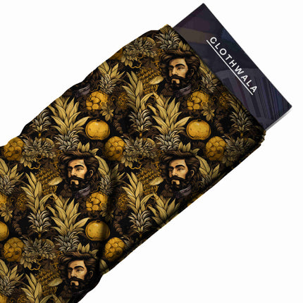 mustard yellow tropical all-over print pattern — large scale repeat layout