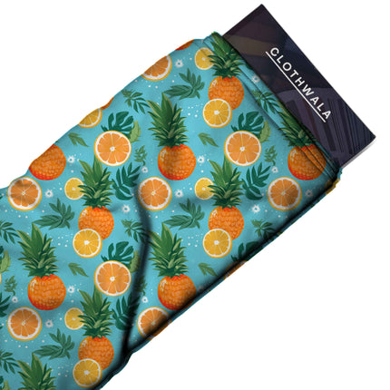 turquoise blue tropical print fabric draped — jumpsuit styling