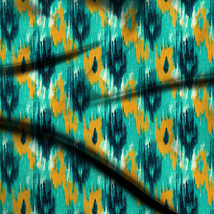 teal ethnic digital print fabric texture — large scale closeup