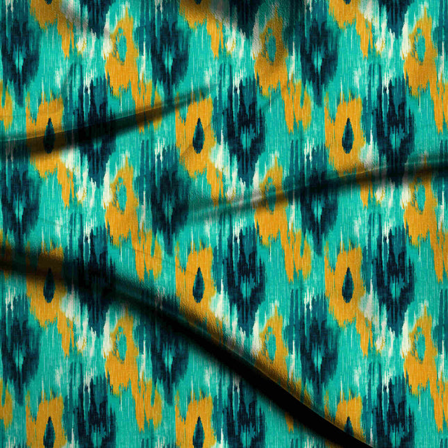 teal ethnic digital print fabric texture — large scale closeup
