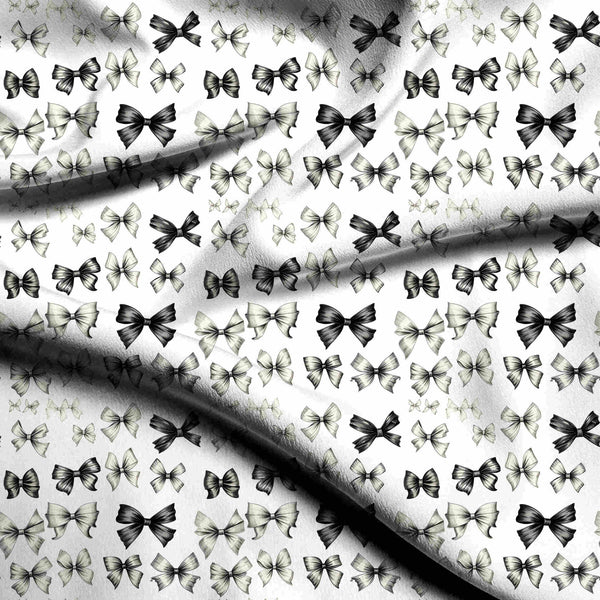 Ivory Cream Scattered Hand-sketched Ribbon Bows Print Fabric