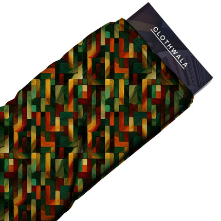 forest green geometric fabric detail — matte finish digital print closeup
