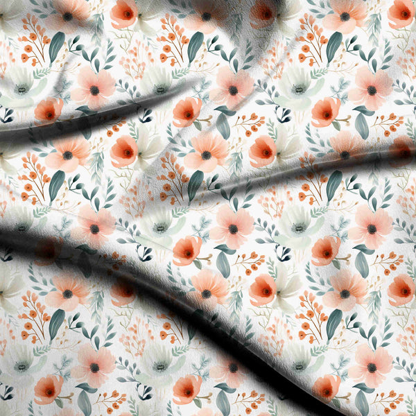 Peach Nectar Delicate watercolor anemones and poppies Kaftan Fabric