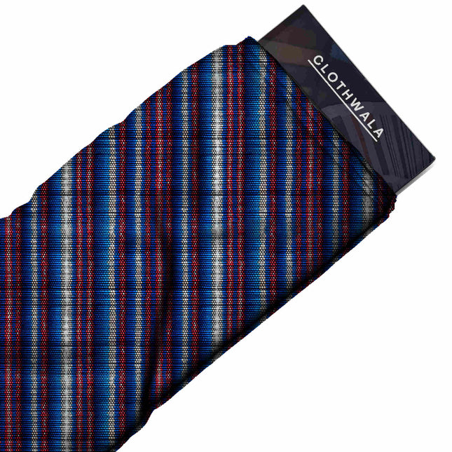 cobalt blue stripes print fabric draped — co-ord set styling