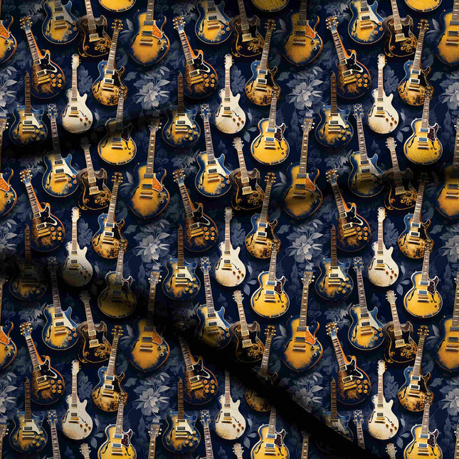 deep navy floral digital print fabric texture — large scale closeup