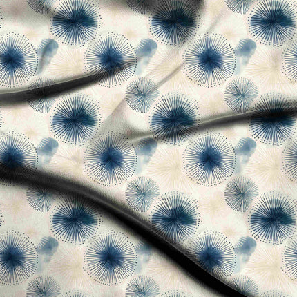 cobalt blue floral digital print fabric texture — medium scale closeup