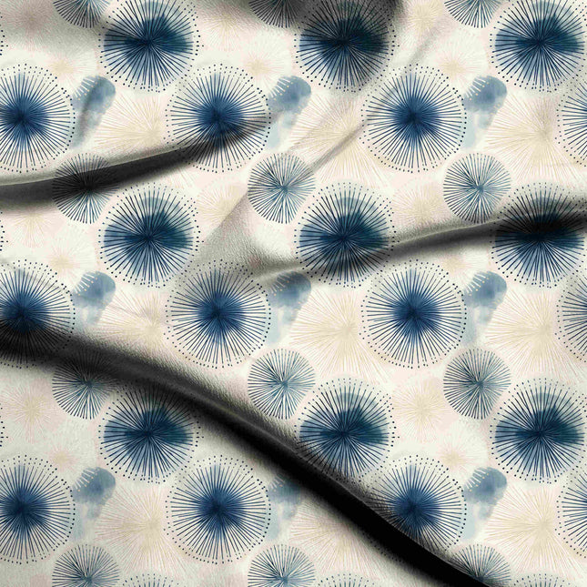 cobalt blue floral digital print fabric texture — medium scale closeup