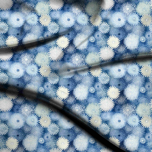 Azure Blue Floral Digital Print Fabric | Festive ethnic wear | Resort Chic | Poly Crepe Digital Print - 1097