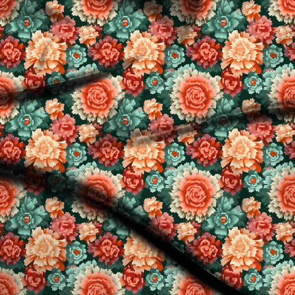 forest green floral digital print fabric texture — medium scale closeup