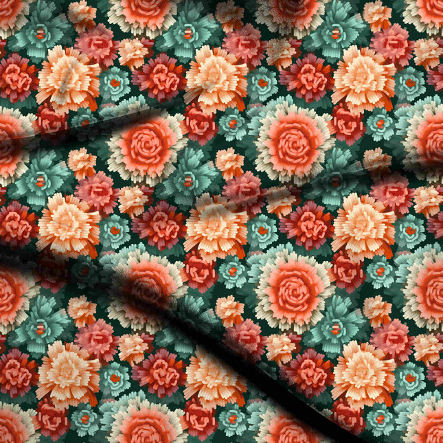 forest green floral digital print fabric texture — medium scale closeup