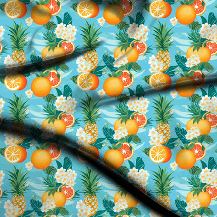 azure blue tropical digital print fabric texture — large scale closeup