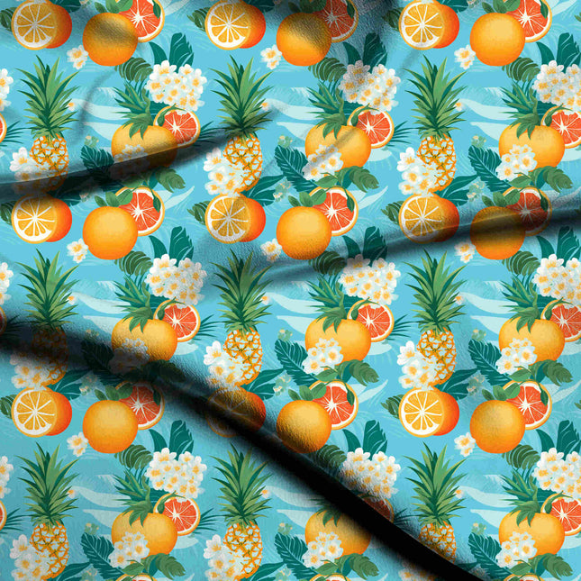 azure blue tropical digital print fabric texture — large scale closeup