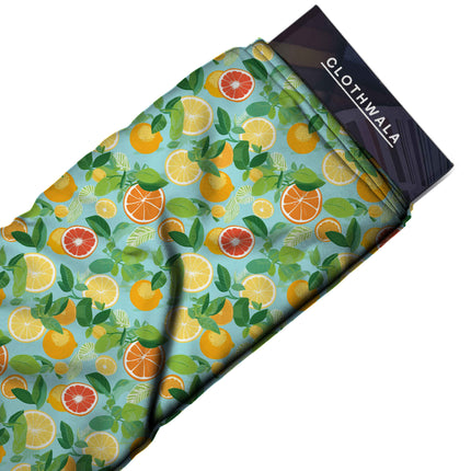 sky blue tropical fabric detail — matte finish digital print closeup