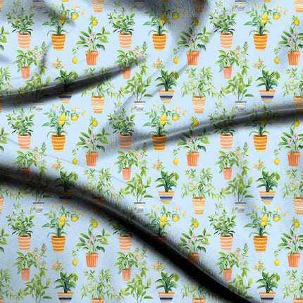 sky blue floral digital print fabric texture — medium scale closeup