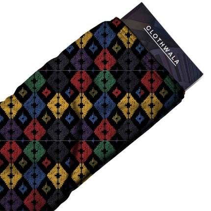 mustard yellow geometric all-over print pattern — medium scale repeat layout