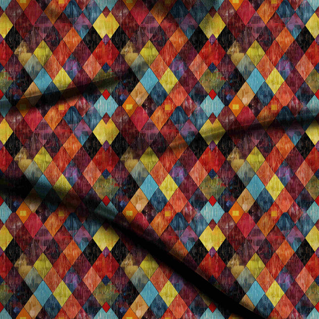 burnt sienna geometric digital print fabric texture — medium scale closeup