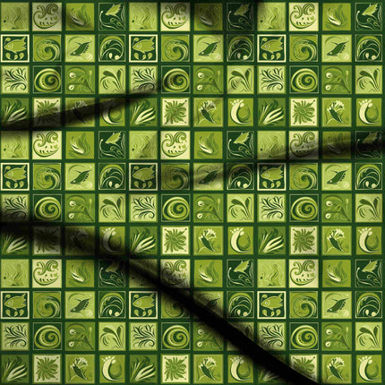 forest green ethnic digital print fabric texture — medium scale closeup