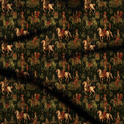 forest green ethnic digital print fabric texture — large scale closeup