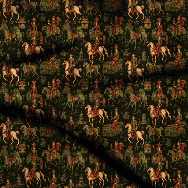 forest green ethnic digital print fabric texture — large scale closeup
