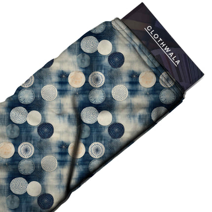 indigo geometric fabric detail — textured finish digital print closeup